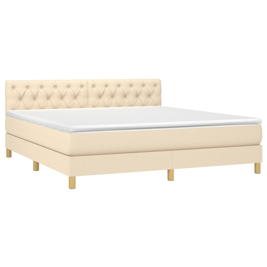 vidaXL Κρεβάτι Boxspring με Στρώμα & LED Κρεμ 160x200 εκ. Υφασμάτινο
