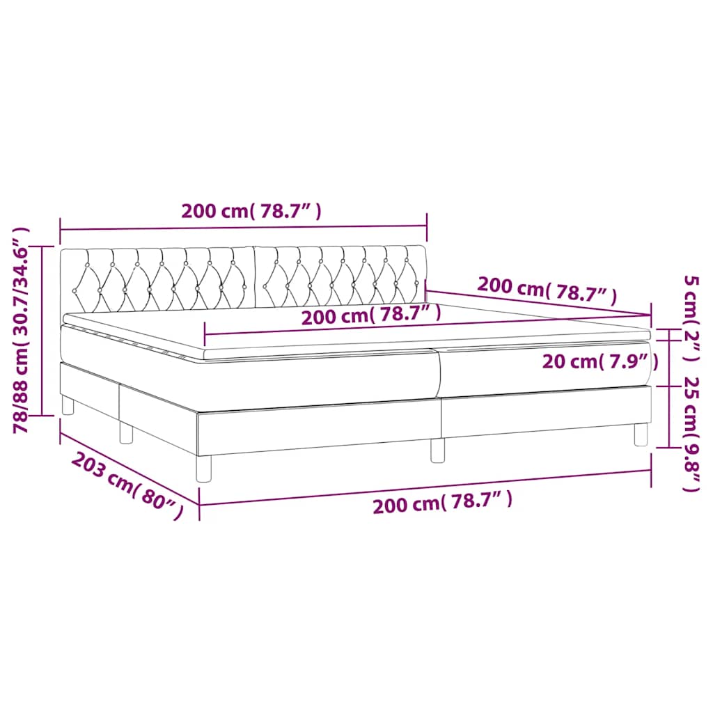 vidaXL Κρεβάτι Boxspring με Στρώμα & LED Μαύρο 200x200 εκ. Υφασμάτινο