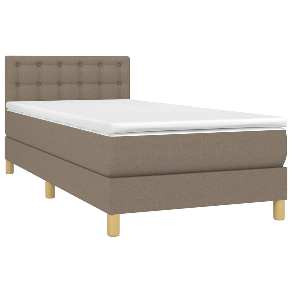 vidaXL Κρεβάτι Boxspring με Στρώμα & LED Taupe 90x190 εκ. Υφασμάτινο
