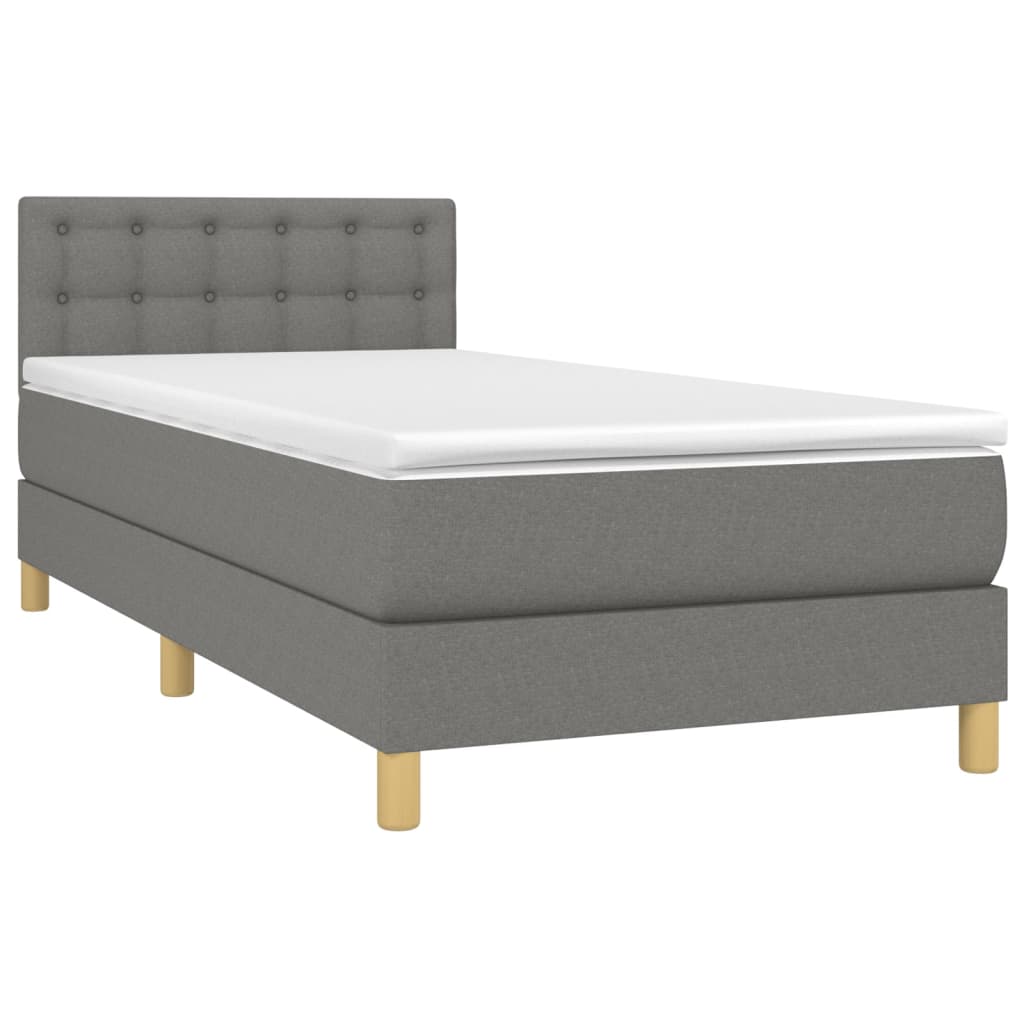 vidaXL Κρεβάτι Boxspring με Στρώμα & LED Σκ.Γκρι 100x200 εκ Υφασμάτινο