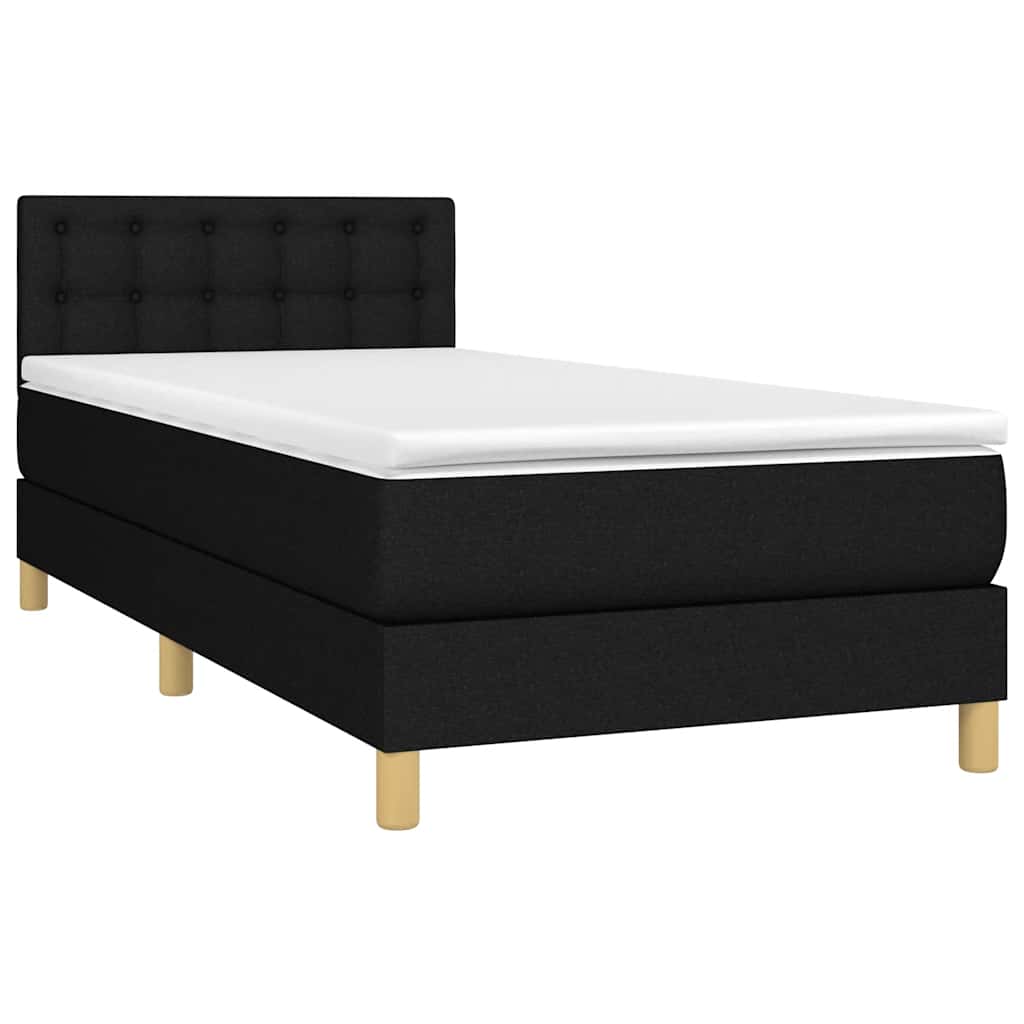 vidaXL Κρεβάτι Boxspring με Στρώμα & LED Μαύρο 100x200 εκ. Υφασμάτινο