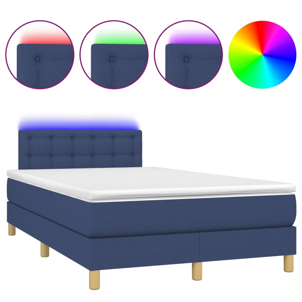 vidaXL Κρεβάτι Boxspring με Στρώμα & LED Μπλε 120x200 εκ. Υφασμάτινο