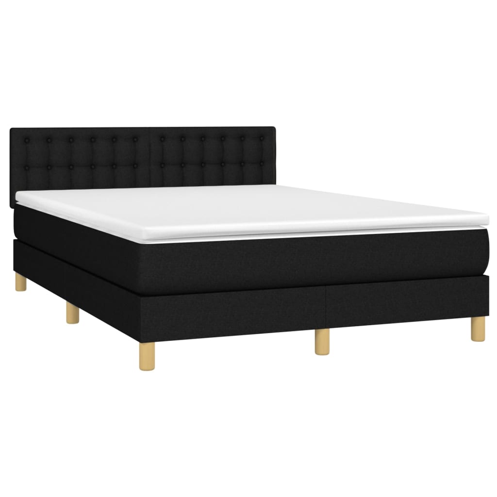 vidaXL Κρεβάτι Boxspring με Στρώμα & LED Μαύρο 140x190 εκ. Υφασμάτινο