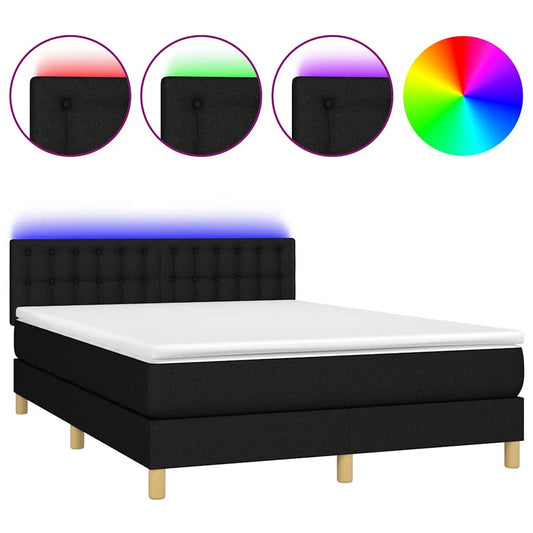 vidaXL Κρεβάτι Boxspring με Στρώμα & LED Μαύρο 140x200 εκ. Υφασμάτινο