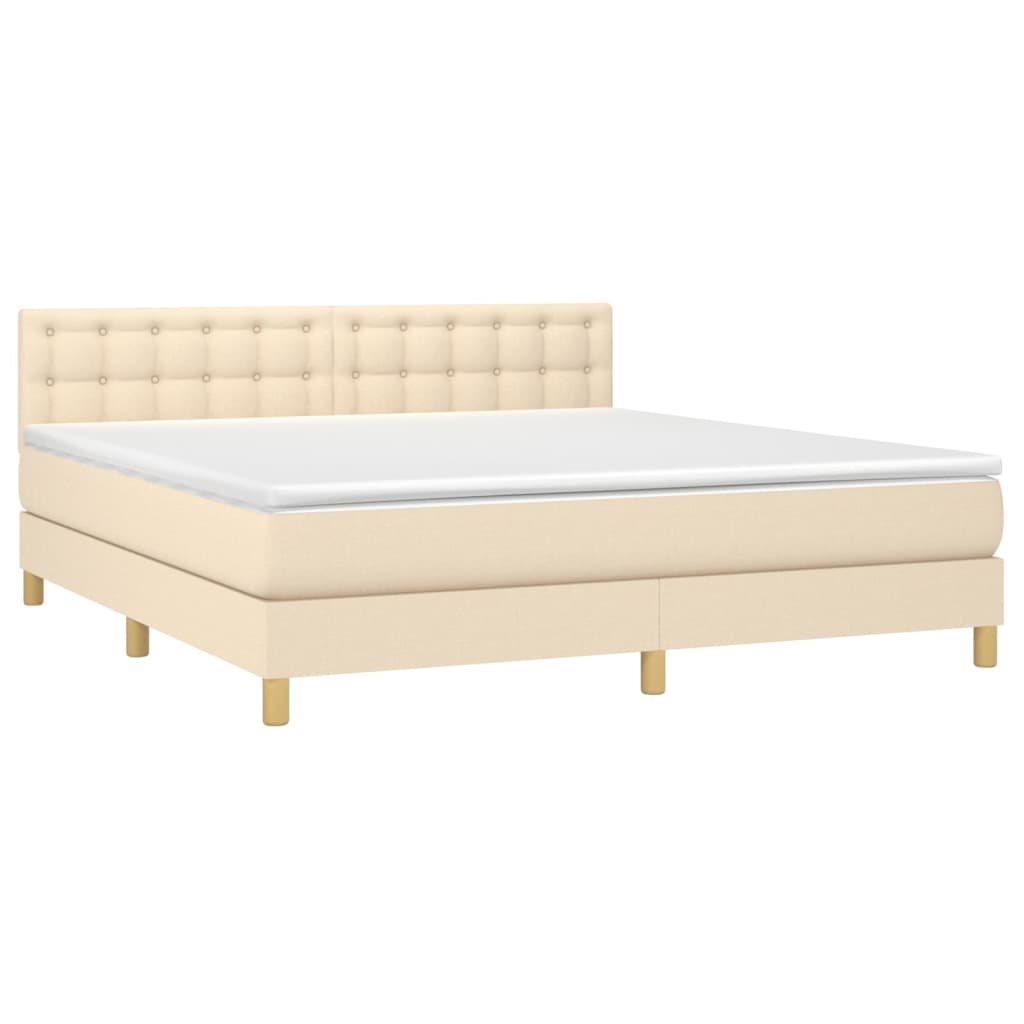 vidaXL Κρεβάτι Boxspring με Στρώμα & LED Κρεμ 160x200 εκ. Υφασμάτινο