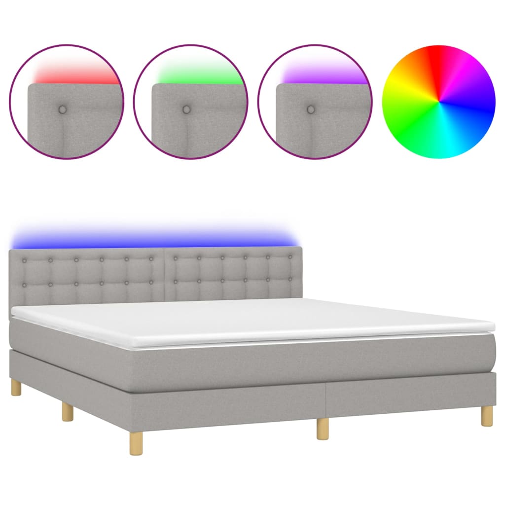 vidaXL Κρεβάτι Boxspring με Στρώμα & LED Αν.Γκρι 180x200 εκ Υφασμάτινο