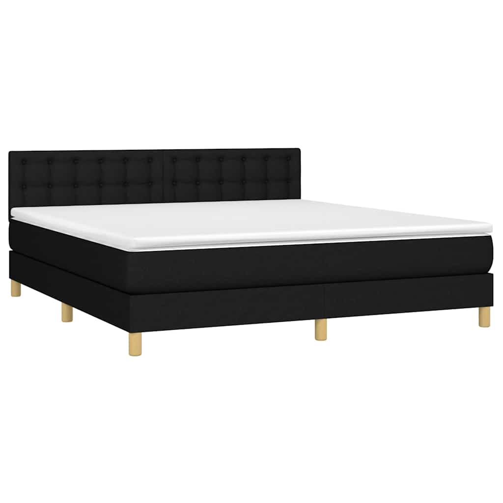 vidaXL Κρεβάτι Boxspring με Στρώμα & LED Μαύρο 180x200 εκ. Υφασμάτινο