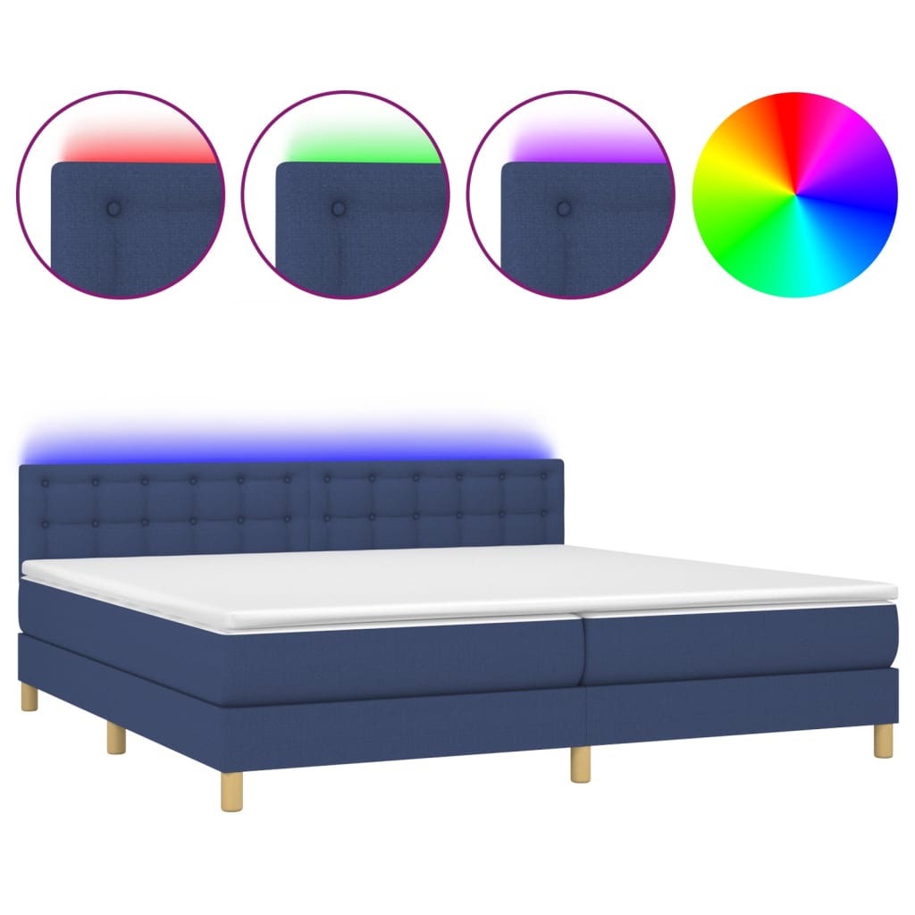 vidaXL Κρεβάτι Boxspring με Στρώμα & LED Μπλε 200x200 εκ. Υφασμάτινο