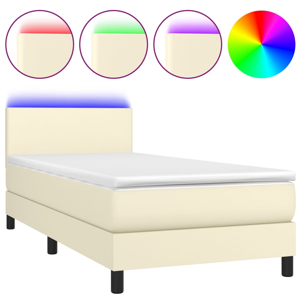 vidaXL Κρεβάτι Boxspring με Στρώμα & LED Κρεμ 80x200 εκ. Συνθ. Δέρμα