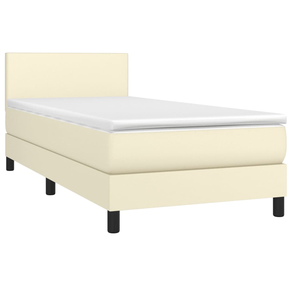 vidaXL Κρεβάτι Boxspring με Στρώμα & LED Κρεμ 80x200 εκ. Συνθ. Δέρμα