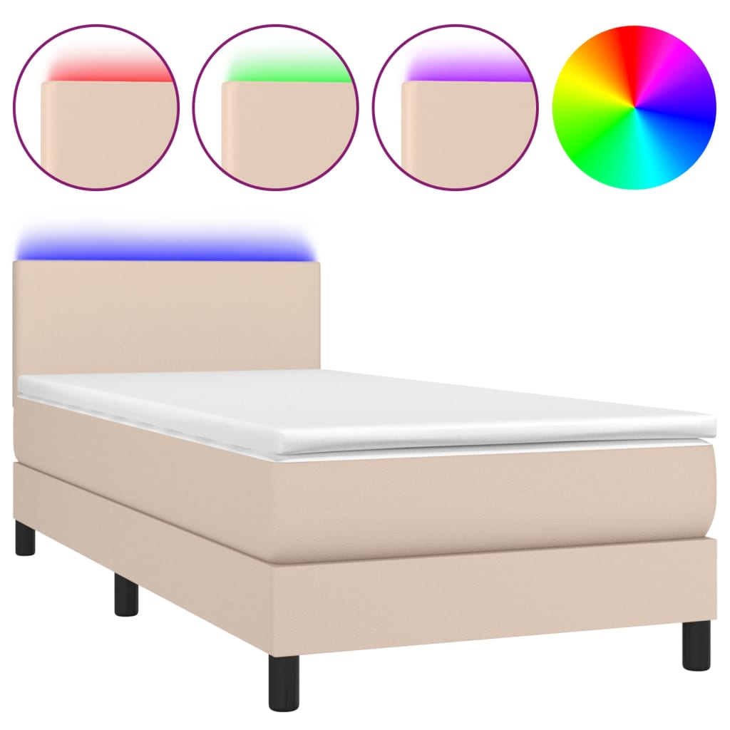 vidaXL Κρεβάτι Boxspring Στρώμα&LED Καπουτσίνο 80x200 εκ. Συνθ. Δέρμα