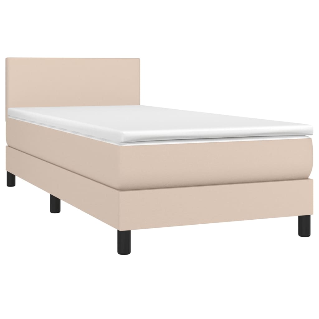vidaXL Κρεβάτι Boxspring Στρώμα&LED Καπουτσίνο 90x190 εκ. Συνθ. Δέρμα