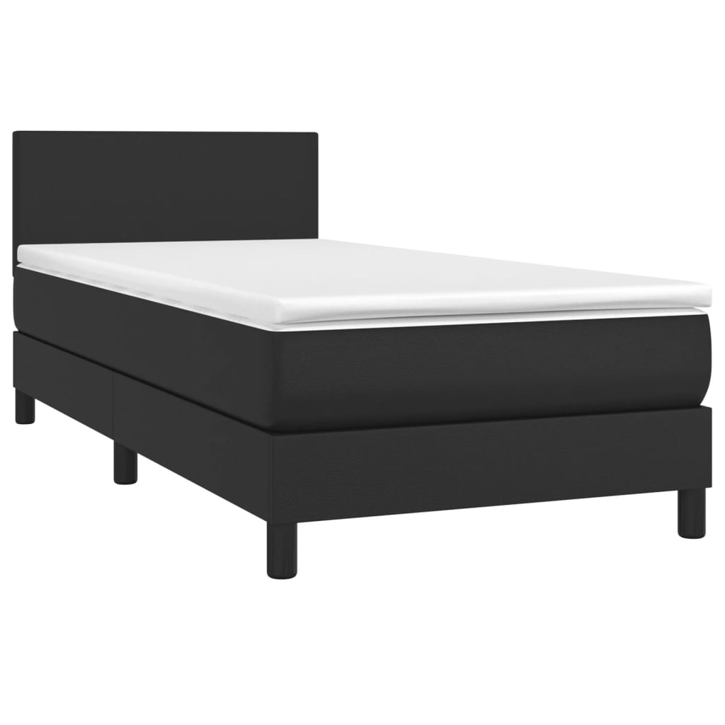 vidaXL Κρεβάτι Boxspring με Στρώμα & LED Μαύρο 100x200 εκ. Συνθ. Δέρμα