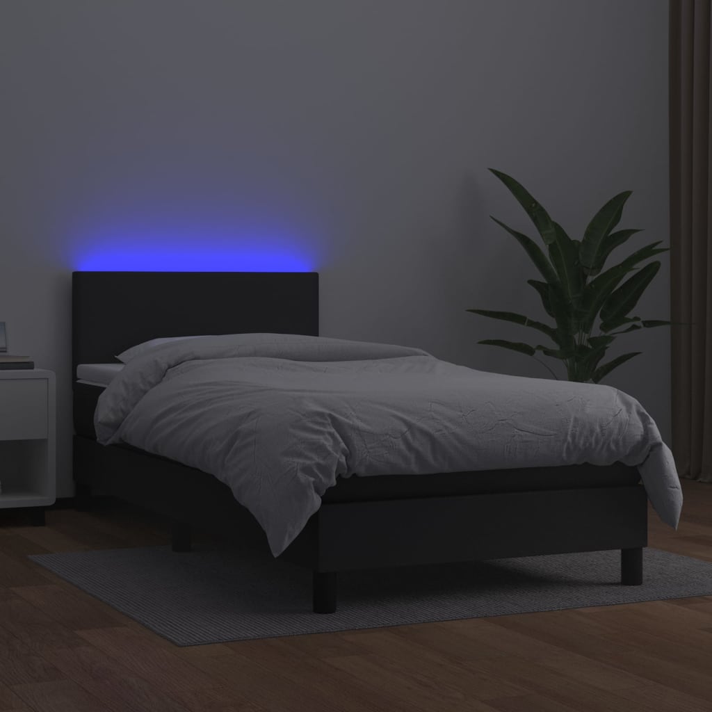 vidaXL Κρεβάτι Boxspring με Στρώμα & LED Μαύρο 100x200 εκ. Συνθ. Δέρμα