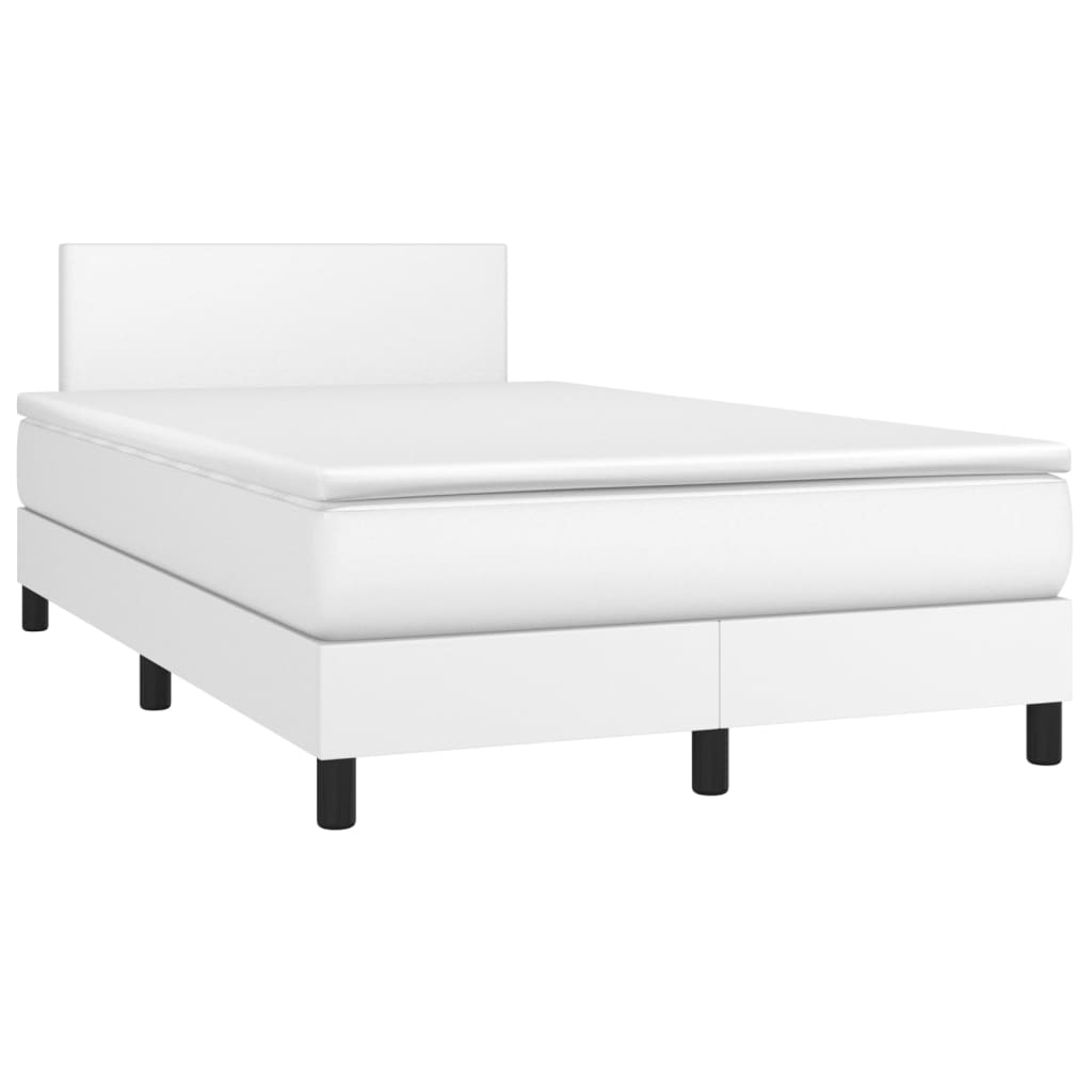 vidaXL Κρεβάτι Boxspring με Στρώμα & LED Λευκό 120x200 εκ. Συνθ. Δέρμα