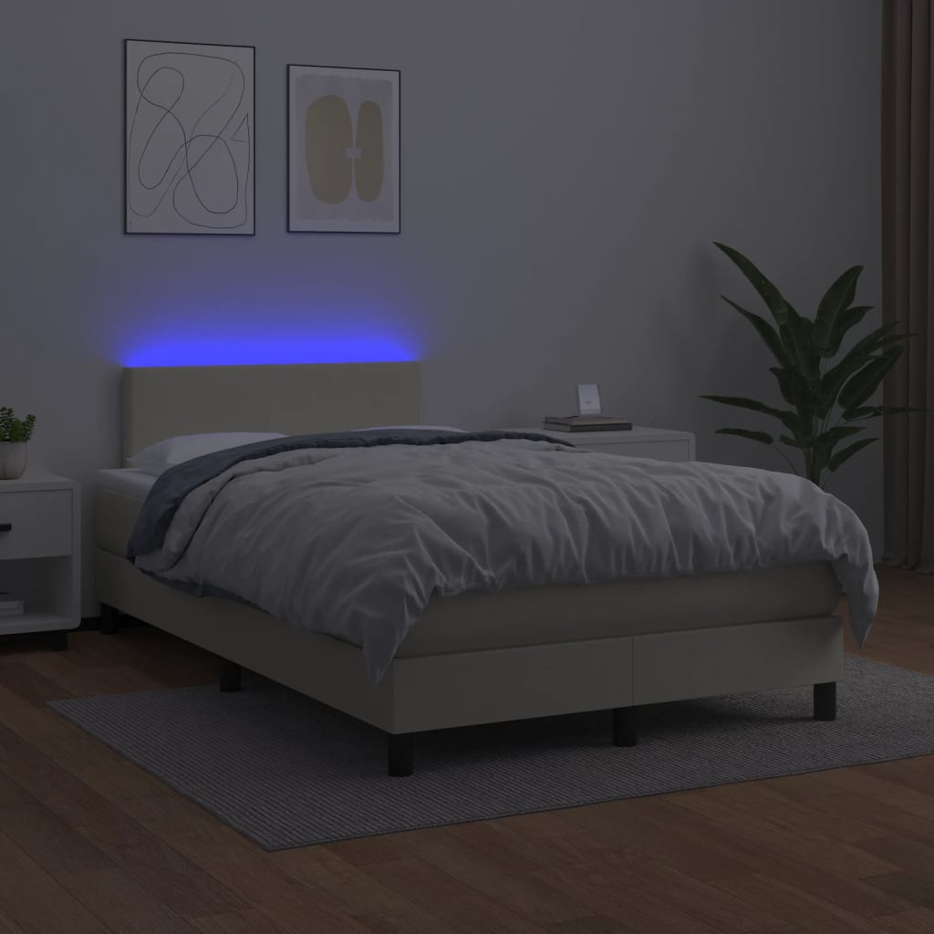 vidaXL Κρεβάτι Boxspring με Στρώμα & LED Κρεμ 120x200 εκ. Συνθ. Δέρμα