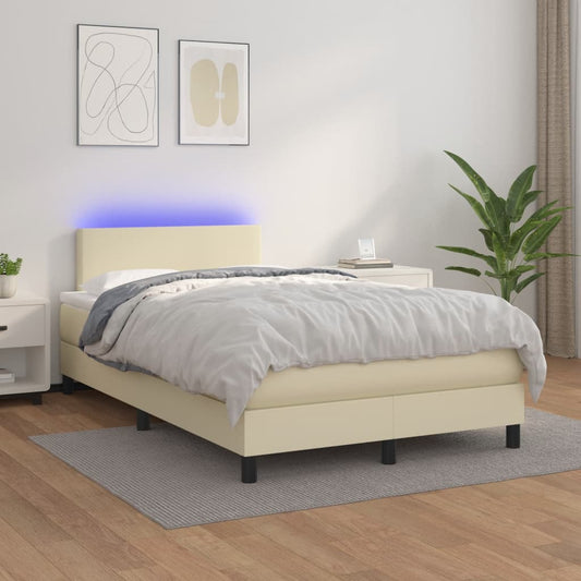 vidaXL Κρεβάτι Boxspring με Στρώμα & LED Κρεμ 120x200 εκ. Συνθ. Δέρμα