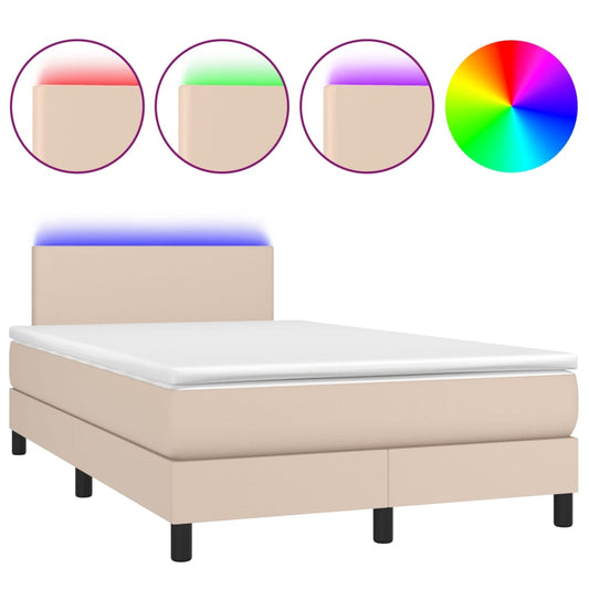 vidaXL Κρεβάτι Boxspring Στρώμα&LED Καπουτσίνο 120x200 εκ. Συνθ. Δέρμα