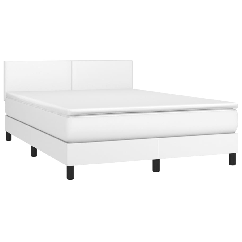 vidaXL Κρεβάτι Boxspring με Στρώμα & LED Λευκό 140x200 εκ. Συνθ. Δέρμα