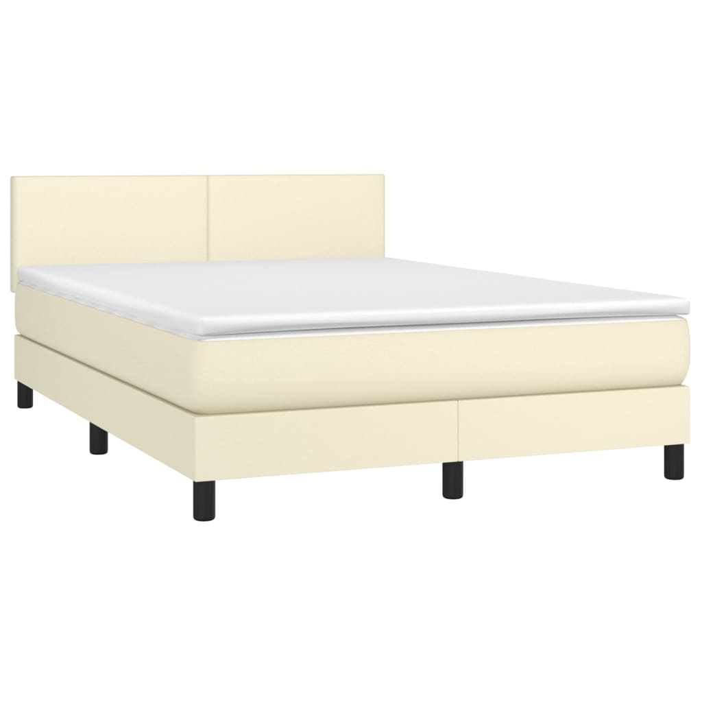 vidaXL Κρεβάτι Boxspring με Στρώμα & LED Κρεμ 140x200 εκ. Συνθ. Δέρμα