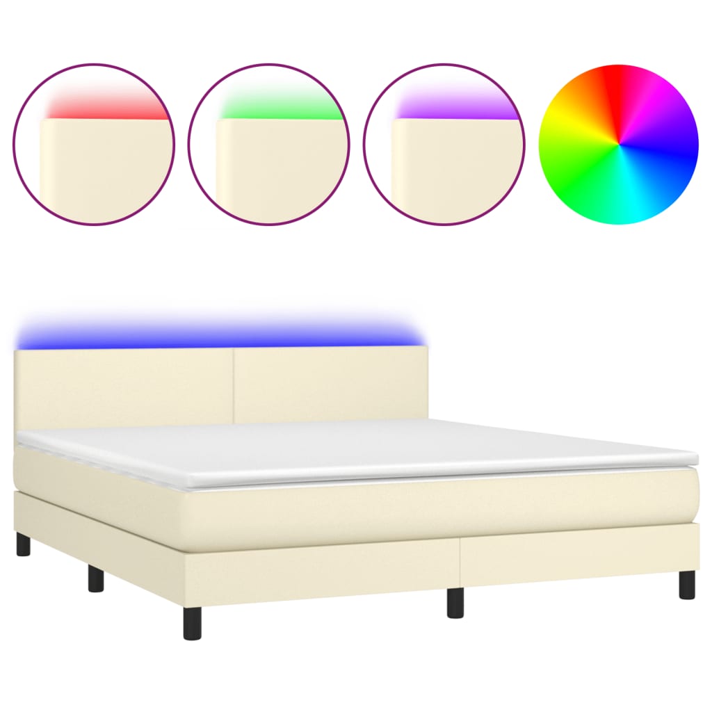 vidaXL Κρεβάτι Boxspring με Στρώμα & LED Κρεμ 160x200 εκ. Συνθ. Δέρμα