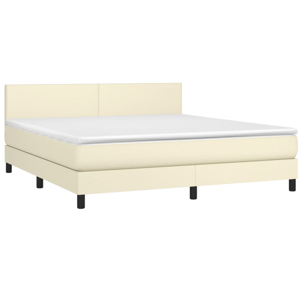 vidaXL Κρεβάτι Boxspring με Στρώμα & LED Κρεμ 160x200 εκ. Συνθ. Δέρμα