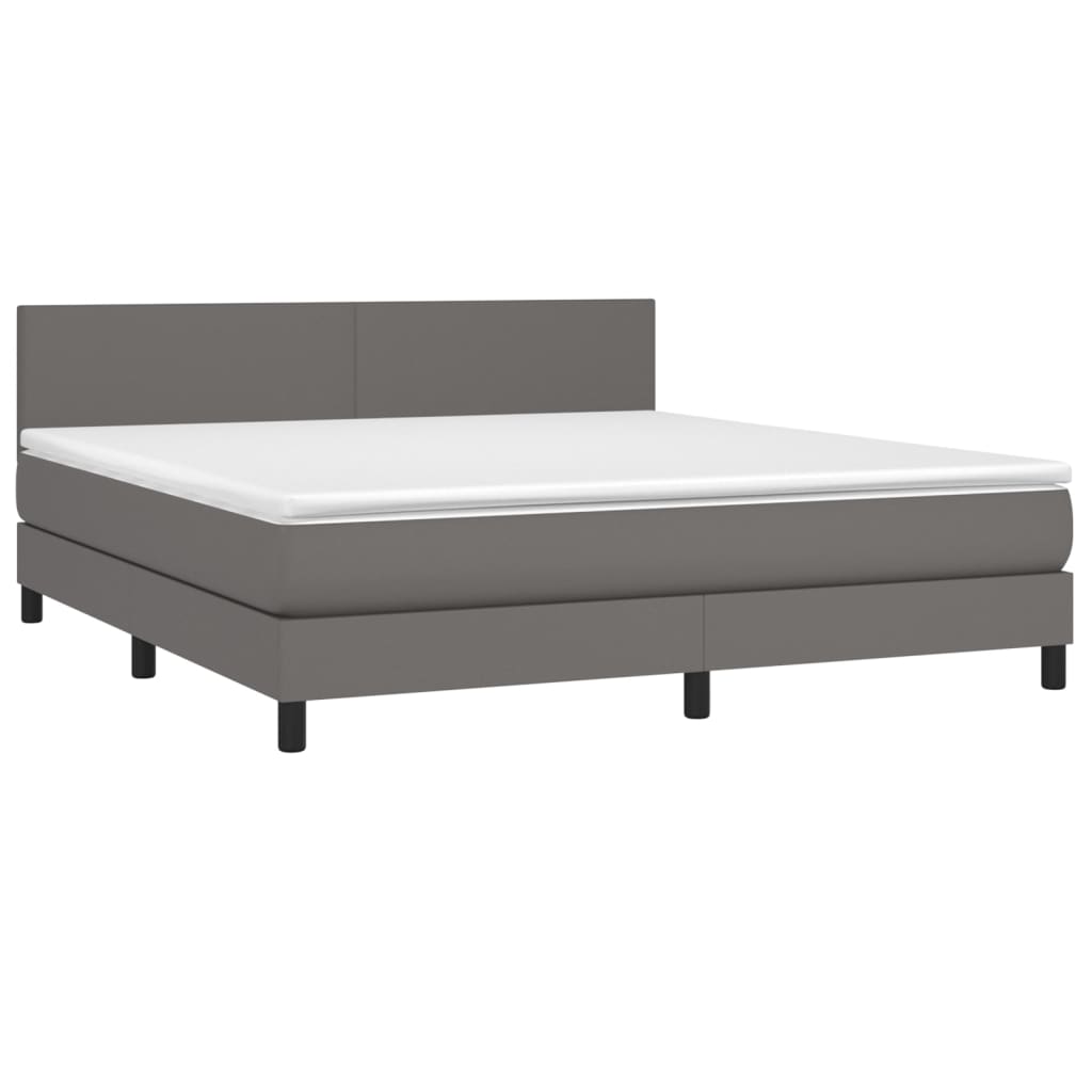 vidaXL Κρεβάτι Boxspring με Στρώμα & LED Γκρι 160x200 εκ. Συνθ. Δέρμα