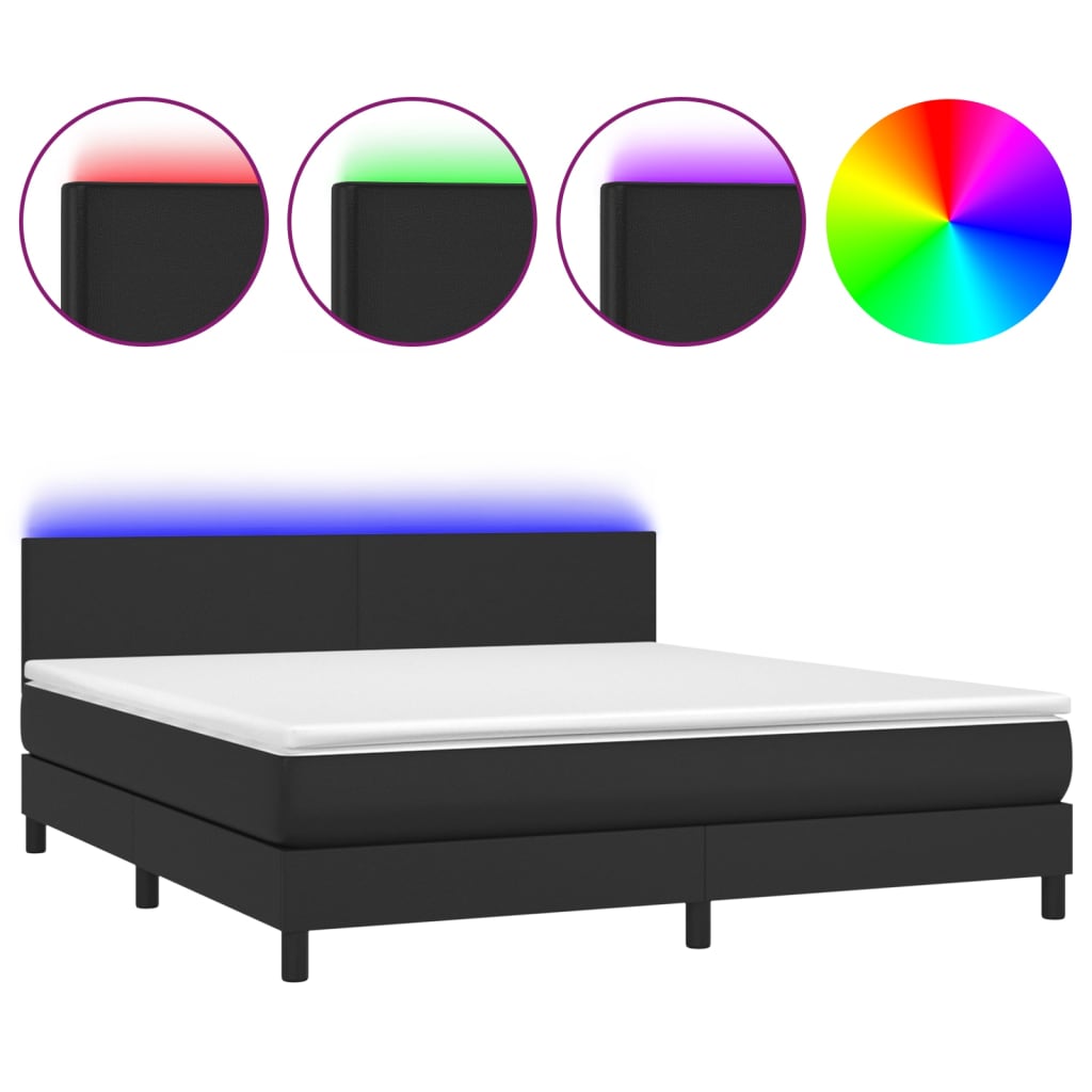 vidaXL Κρεβάτι Boxspring με Στρώμα & LED Μαύρο 180x200 εκ. Συνθ. Δέρμα
