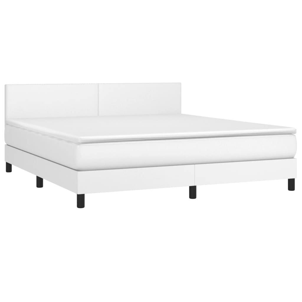vidaXL Κρεβάτι Boxspring με Στρώμα & LED Λευκό 180x200 εκ. Συνθ. Δέρμα