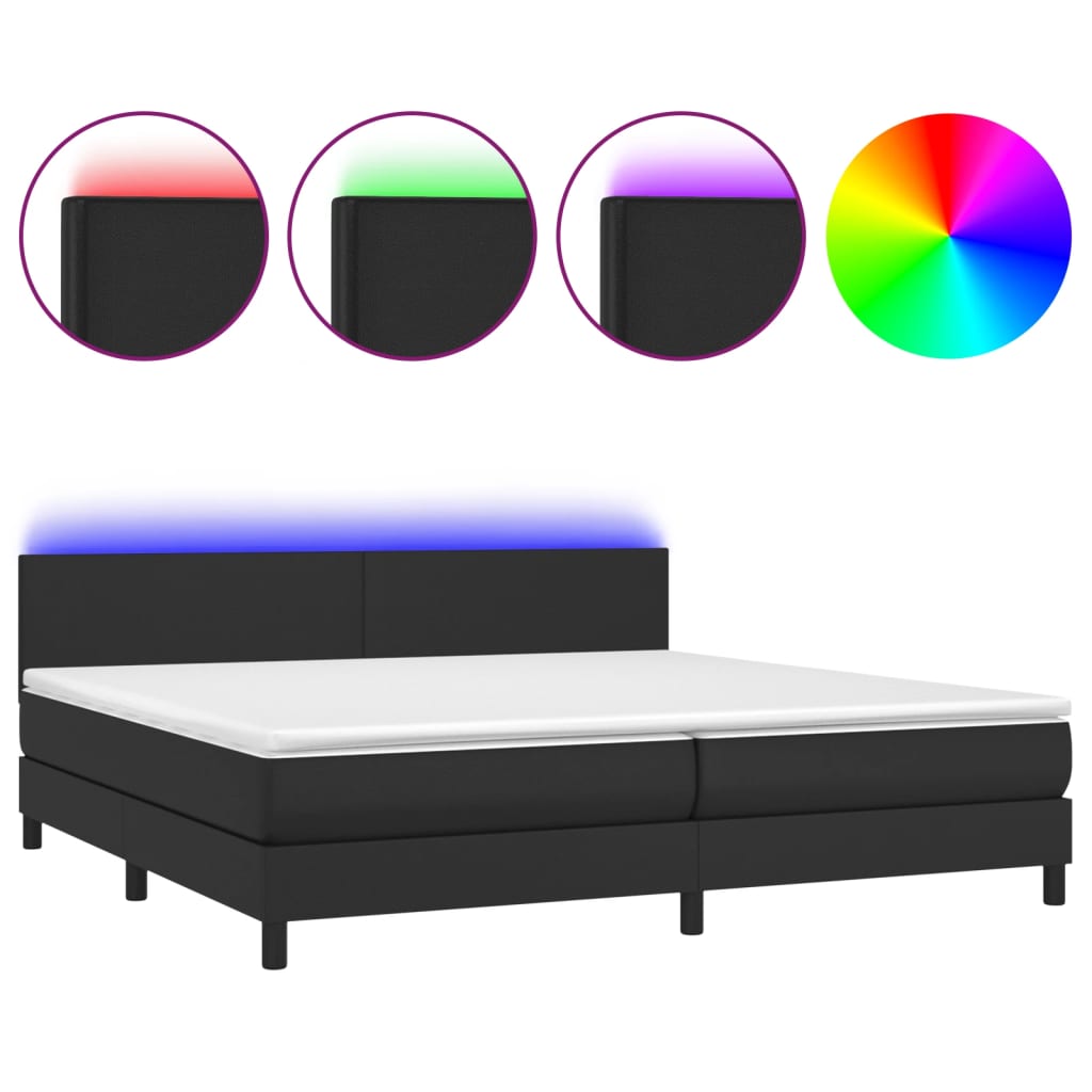 vidaXL Κρεβάτι Boxspring με Στρώμα & LED Μαύρο 200x200 εκ. Συνθ. Δέρμα