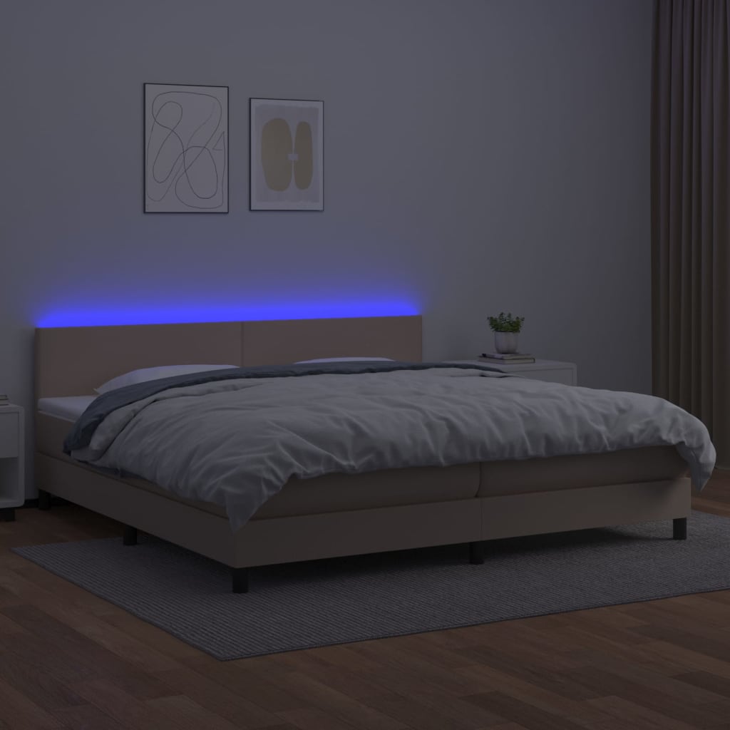 vidaXL Κρεβάτι Boxspring Στρώμα&LED Καπουτσίνο 200x200 εκ. Συνθ. Δέρμα