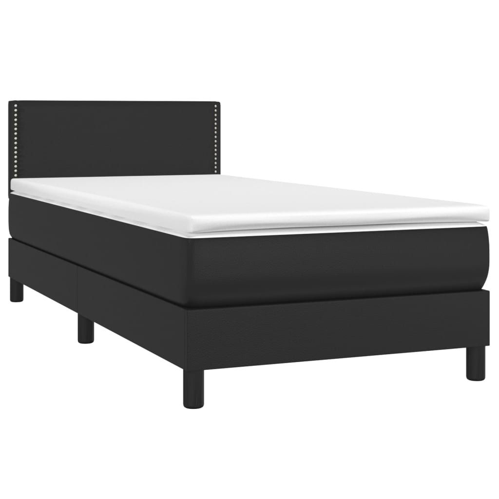 vidaXL Κρεβάτι Boxspring με Στρώμα & LED Μαύρο 90x190 εκ. Συνθ. Δέρμα