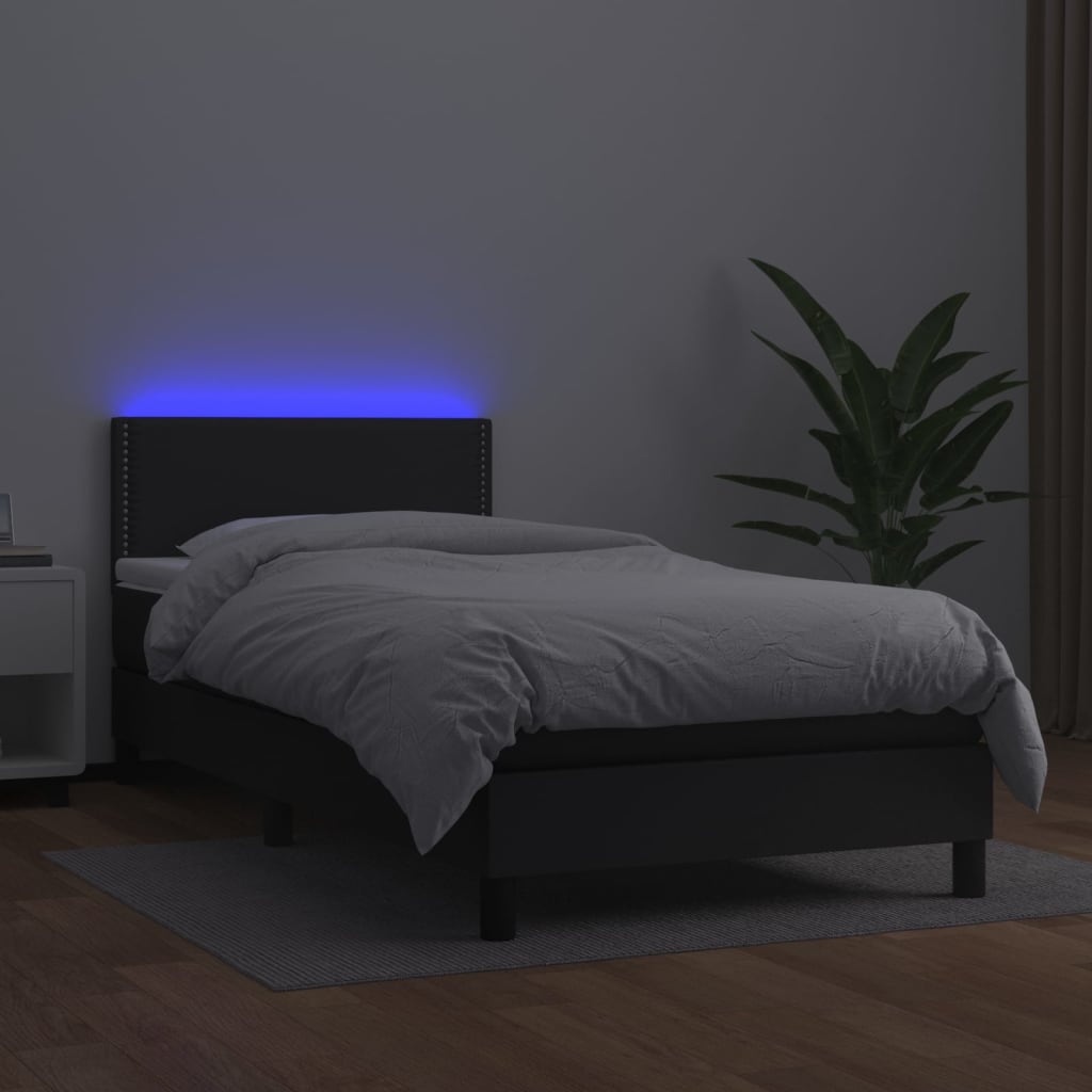 vidaXL Κρεβάτι Boxspring με Στρώμα & LED Μαύρο 100x200 εκ. Συνθ. Δέρμα