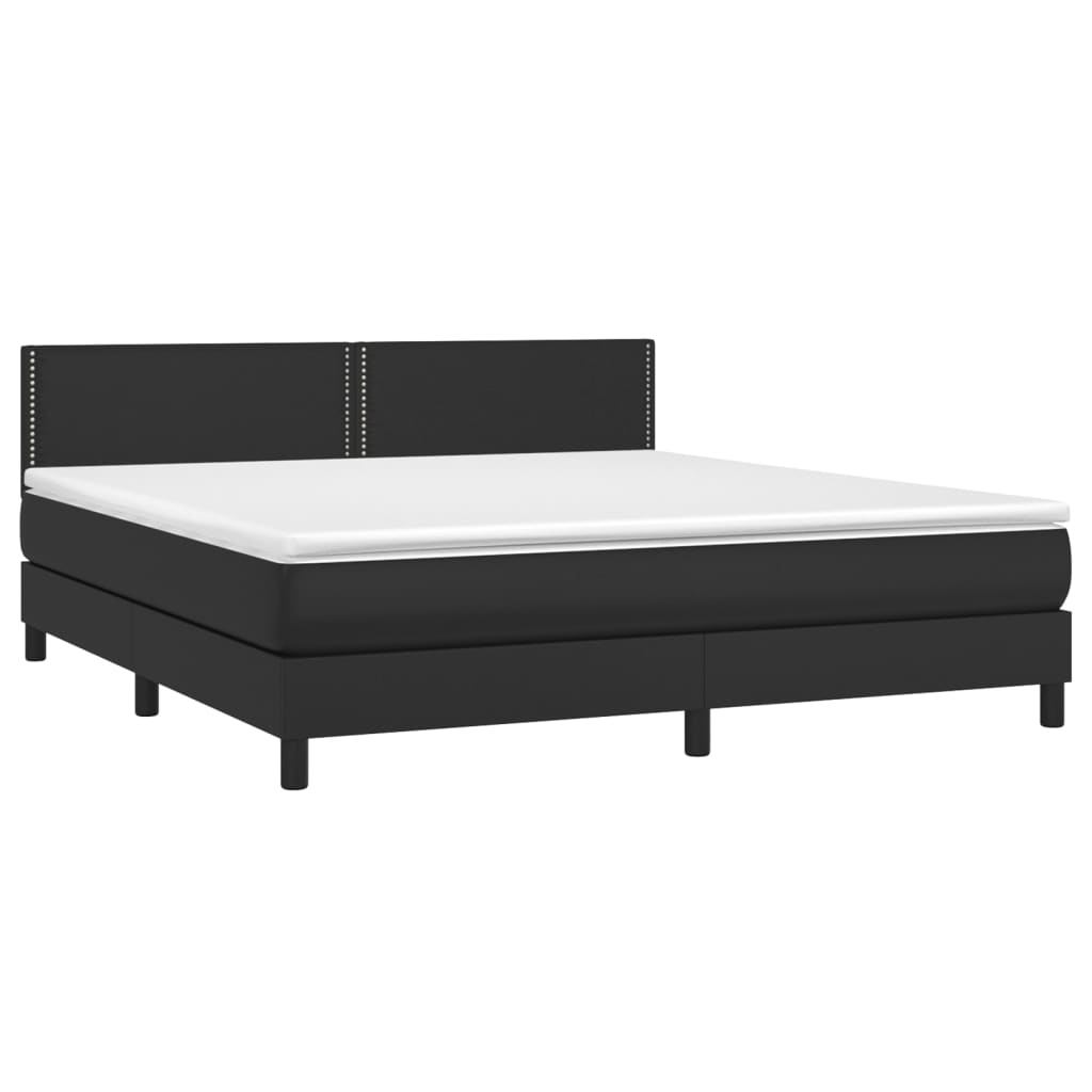 vidaXL Κρεβάτι Boxspring με Στρώμα & LED Μαύρο 180x200 εκ. Συνθ. Δέρμα