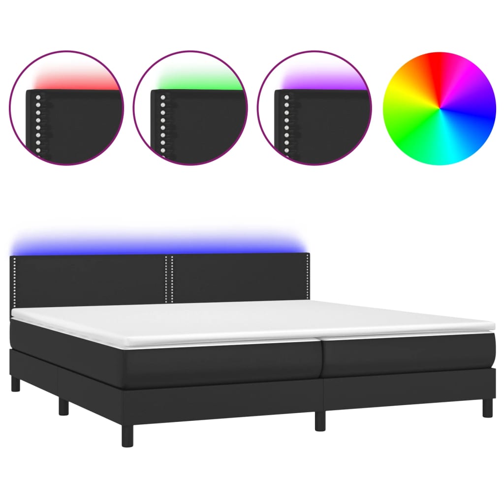vidaXL Κρεβάτι Boxspring με Στρώμα & LED Μαύρο 200x200 εκ. Συνθ. Δέρμα