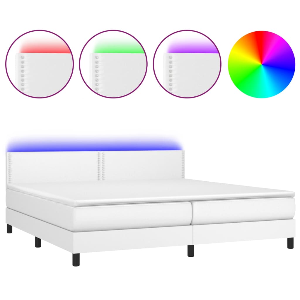 vidaXL Κρεβάτι Boxspring με Στρώμα & LED Λευκό 200x200 εκ. Συνθ. Δέρμα