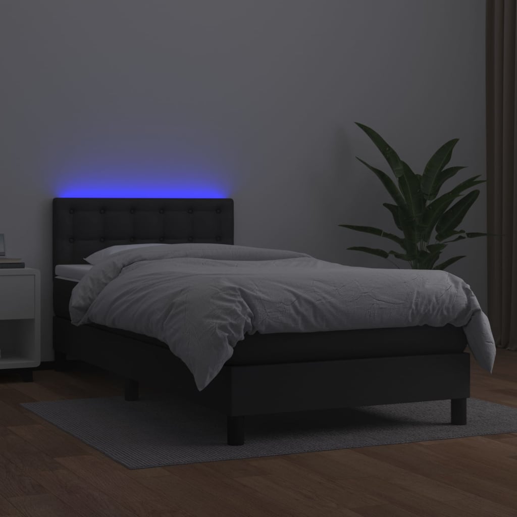 vidaXL Κρεβάτι Boxspring με Στρώμα & LED Μαύρο 80x200 εκ. Συνθ. Δέρμα