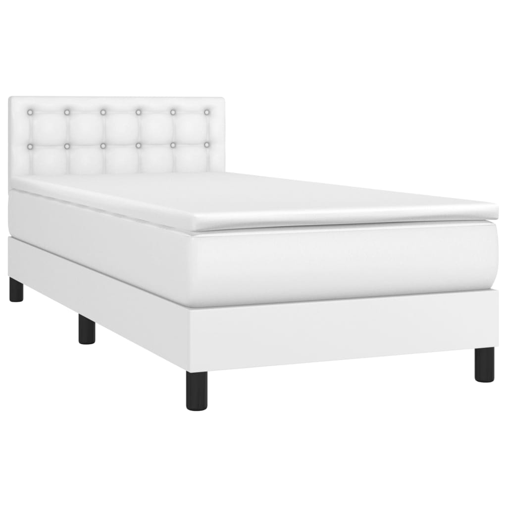 vidaXL Κρεβάτι Boxspring με Στρώμα & LED Λευκό 80x200 εκ. Συνθ. Δέρμα