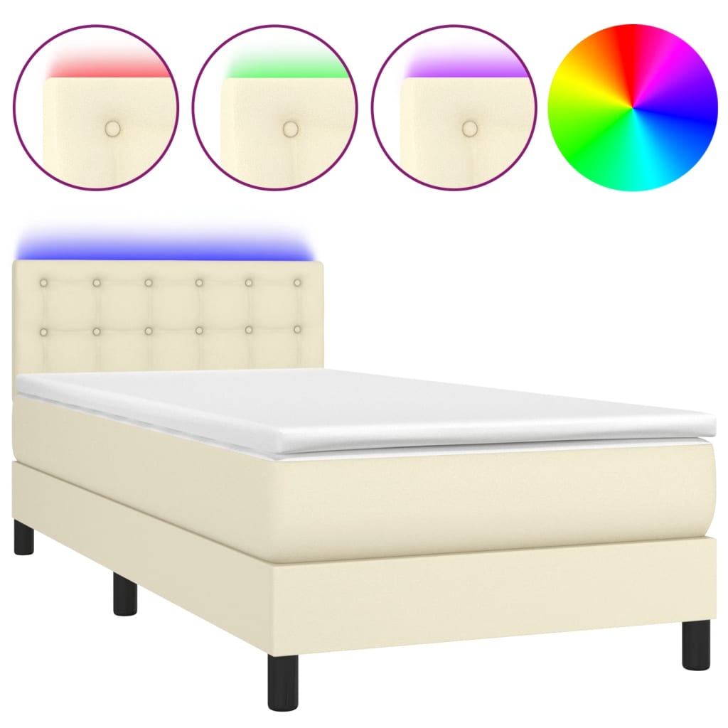 vidaXL Κρεβάτι Boxspring με Στρώμα & LED Κρεμ 80x200 εκ. Συνθ. Δέρμα
