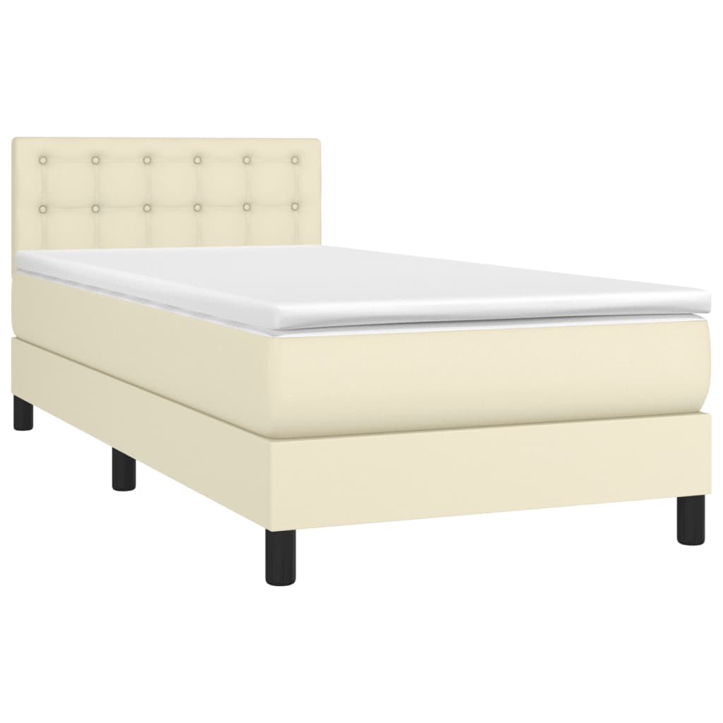 vidaXL Κρεβάτι Boxspring με Στρώμα & LED Κρεμ 80x200 εκ. Συνθ. Δέρμα