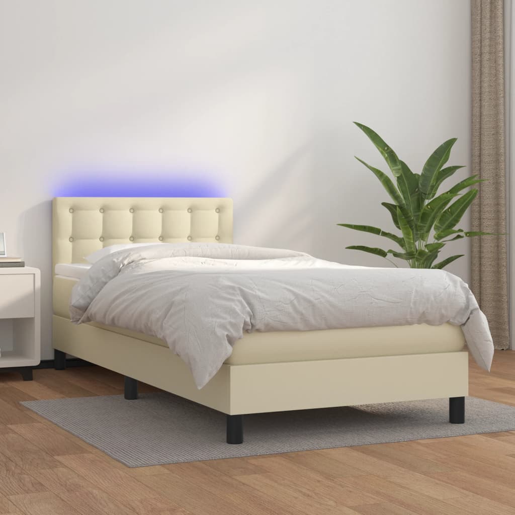 vidaXL Κρεβάτι Boxspring με Στρώμα & LED Κρεμ 80x200 εκ. Συνθ. Δέρμα