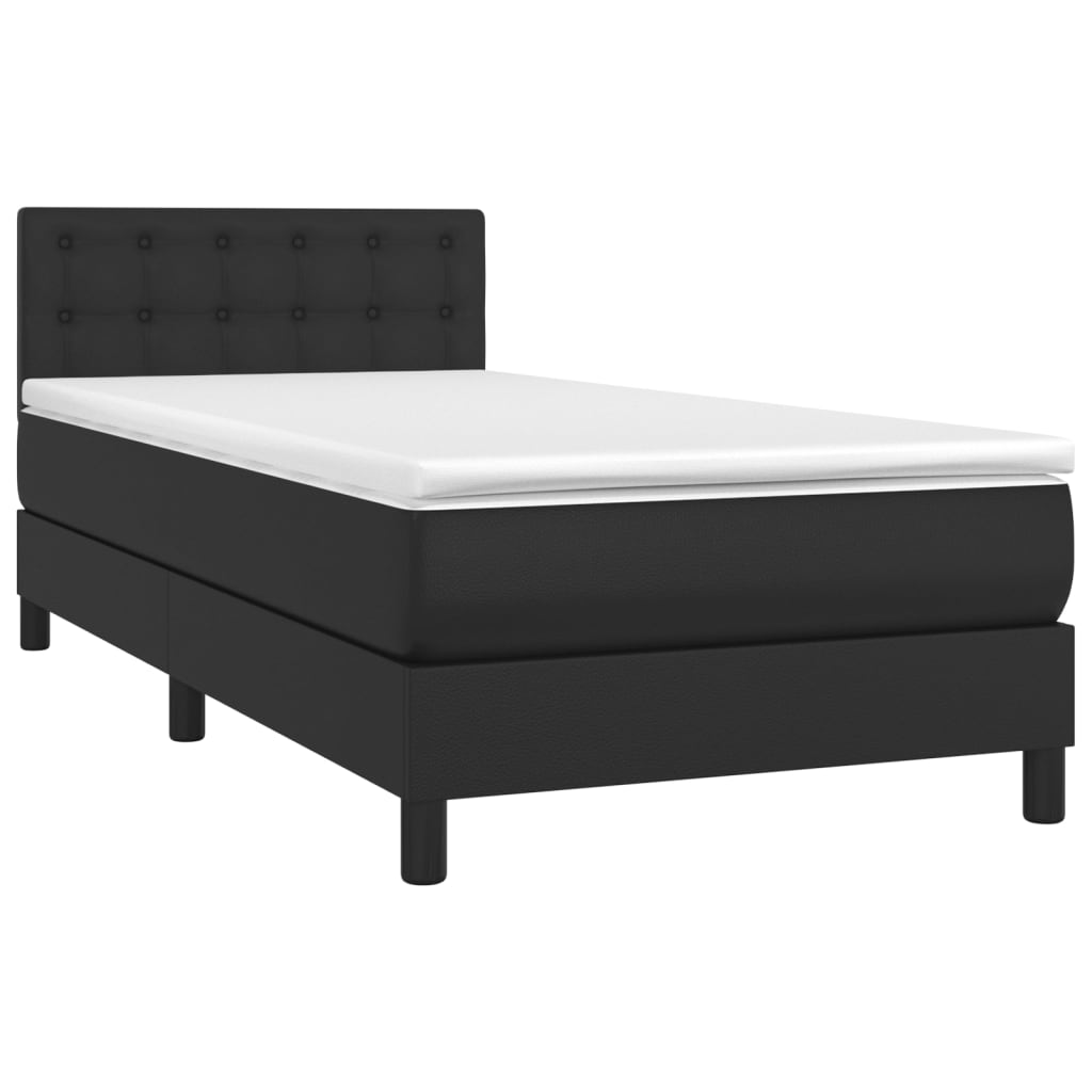 vidaXL Κρεβάτι Boxspring με Στρώμα & LED Μαύρο 90x190 εκ. Συνθ. Δέρμα