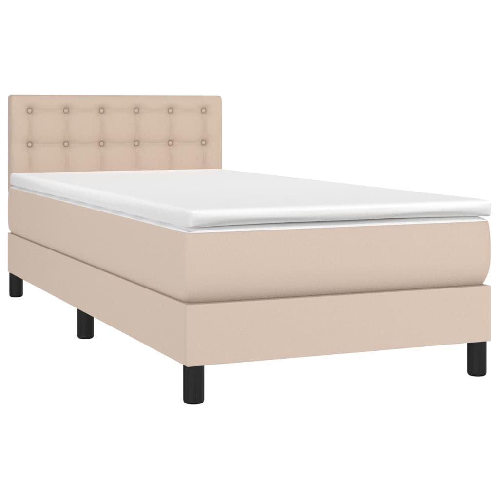 vidaXL Κρεβάτι Boxspring Στρώμα&LED Καπουτσίνο 100x200 εκ. Συνθ. Δέρμα