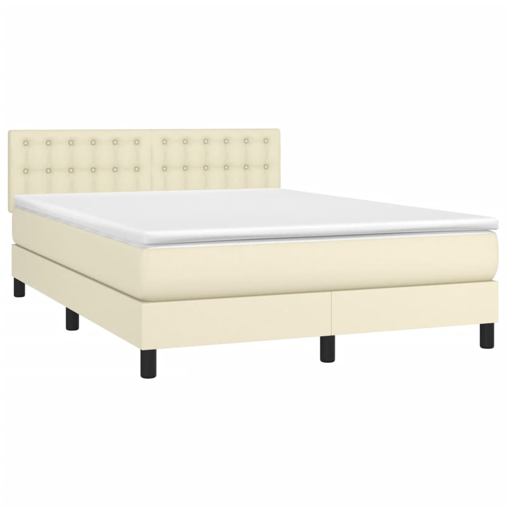 vidaXL Κρεβάτι Boxspring με Στρώμα & LED Κρεμ 140x200 εκ. Συνθ. Δέρμα