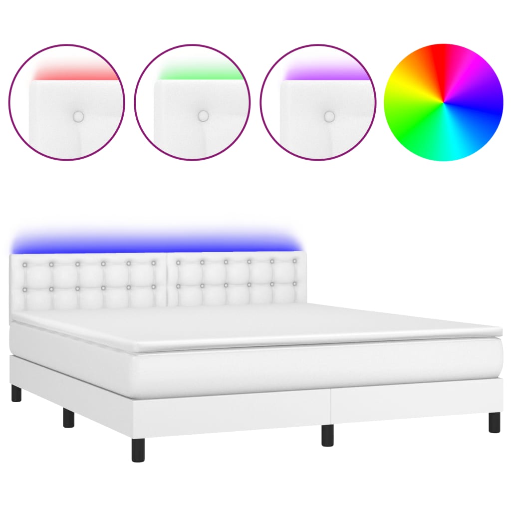 vidaXL Κρεβάτι Boxspring με Στρώμα & LED Λευκό 160x200 εκ. Συνθ. Δέρμα