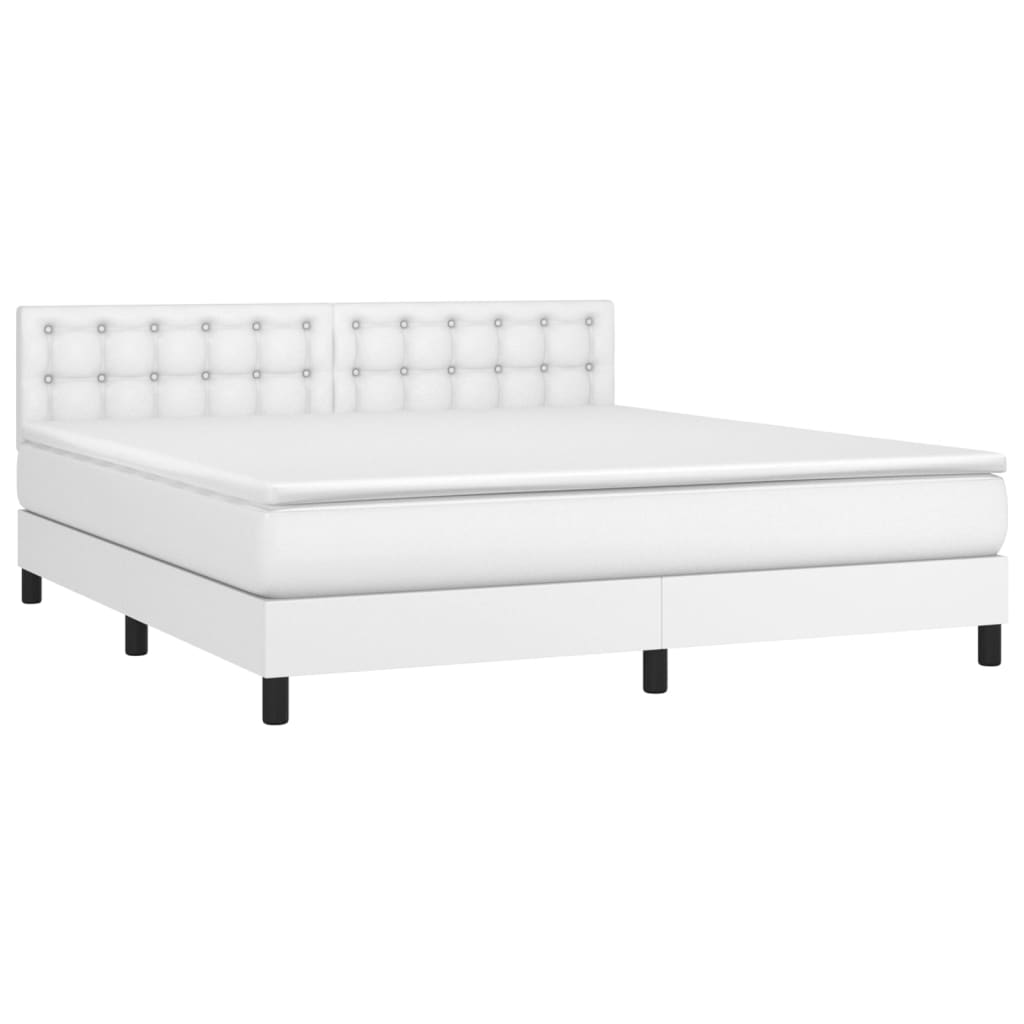 vidaXL Κρεβάτι Boxspring με Στρώμα & LED Λευκό 160x200 εκ. Συνθ. Δέρμα