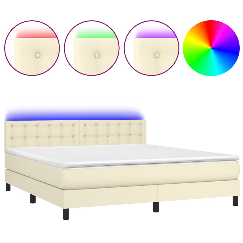 vidaXL Κρεβάτι Boxspring με Στρώμα & LED Κρεμ 160x200 εκ. Συνθ. Δέρμα