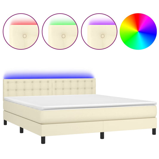 vidaXL Κρεβάτι Boxspring με Στρώμα & LED Κρεμ 160x200 εκ. Συνθ. Δέρμα