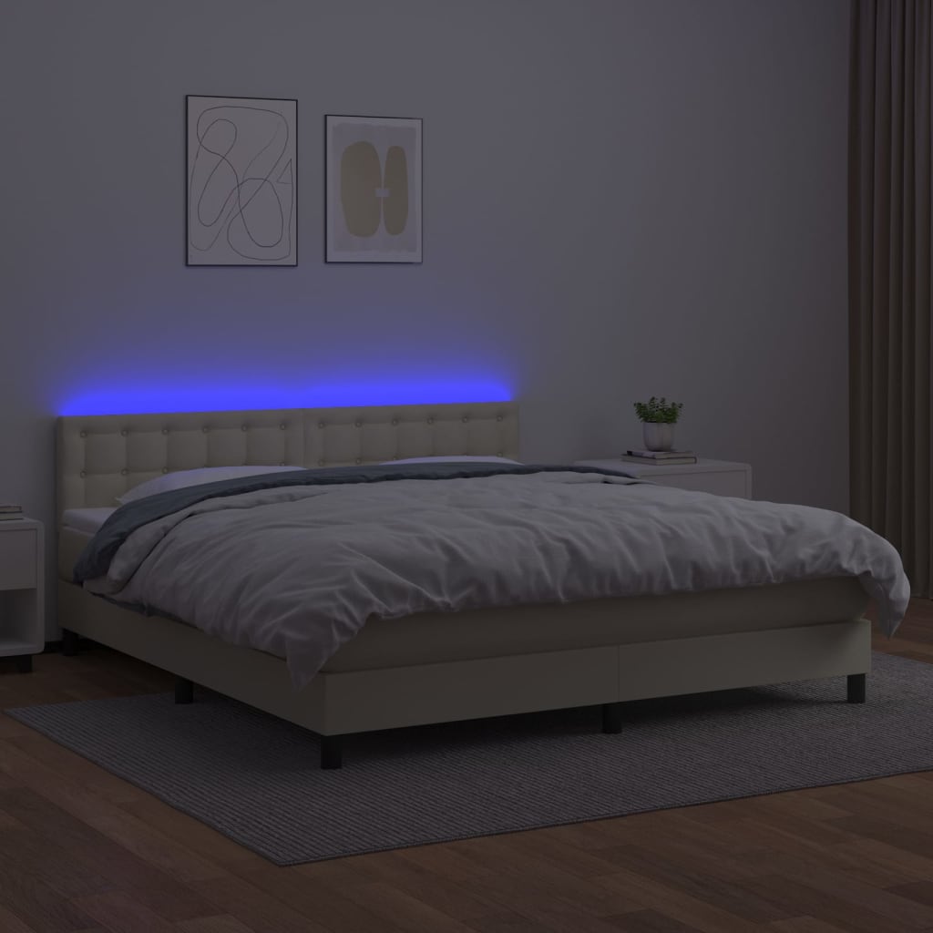 vidaXL Κρεβάτι Boxspring με Στρώμα & LED Κρεμ 160x200 εκ. Συνθ. Δέρμα