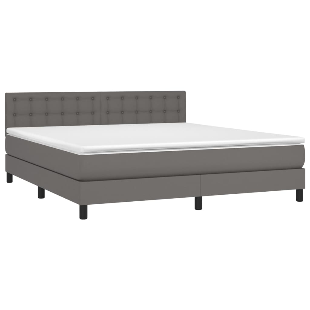 vidaXL Κρεβάτι Boxspring με Στρώμα & LED Γκρι 160x200 εκ. Συνθ. Δέρμα